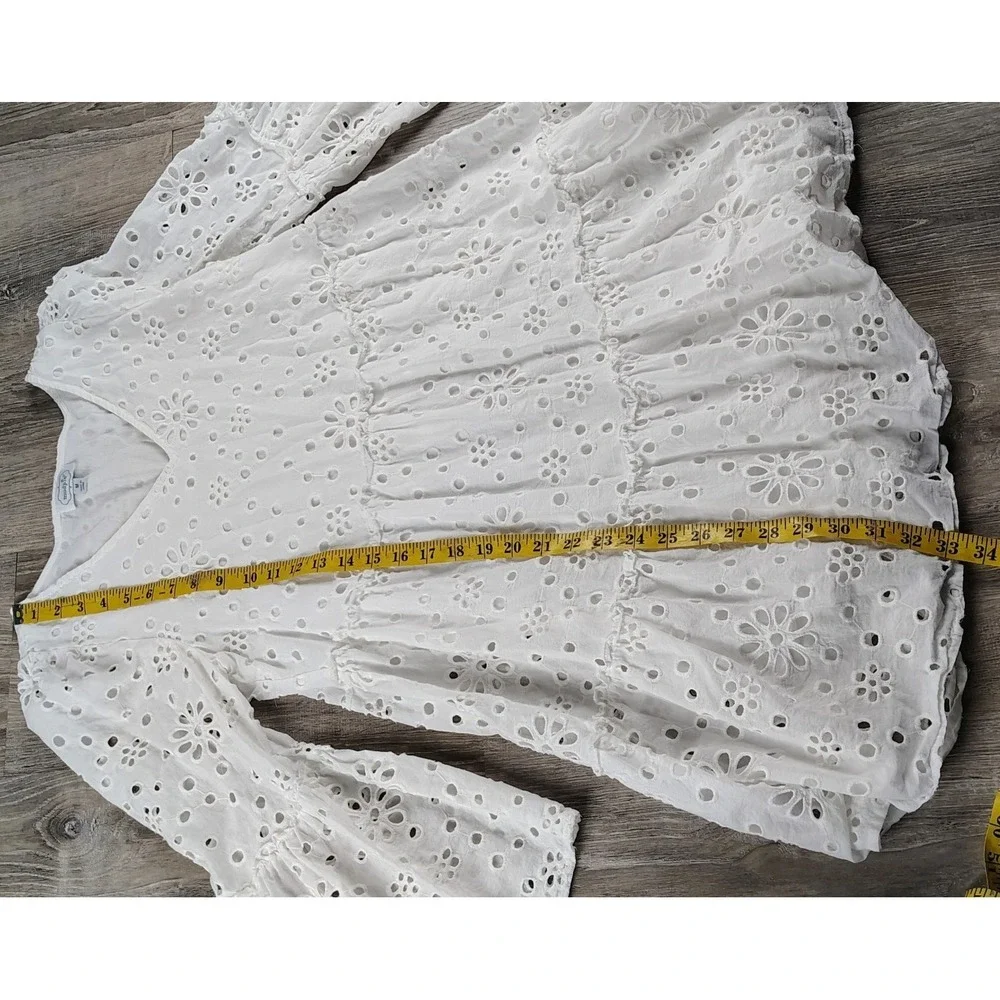 Mud Pie Women's Medium Eyelet White Mini Dress Tunic Top Boho Cowgirl Festival - Picture 7 of 8